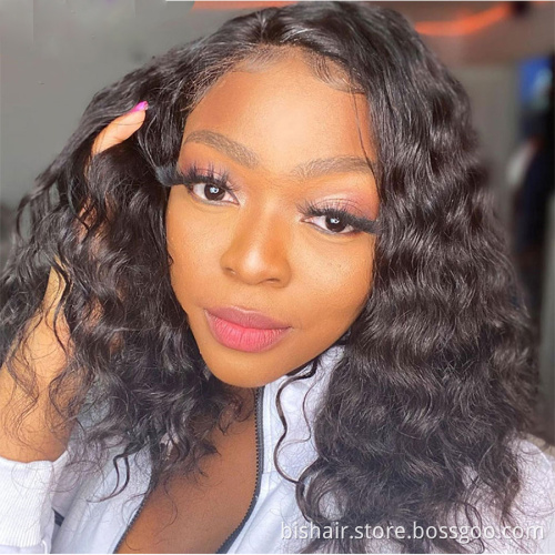 BIS Loose Deep Wave Short Bob Wigs for Black Women 4x4 Lace Closure Brazilian Human Hair Wig Pre-Plucked Natural Wave Bob Wig
